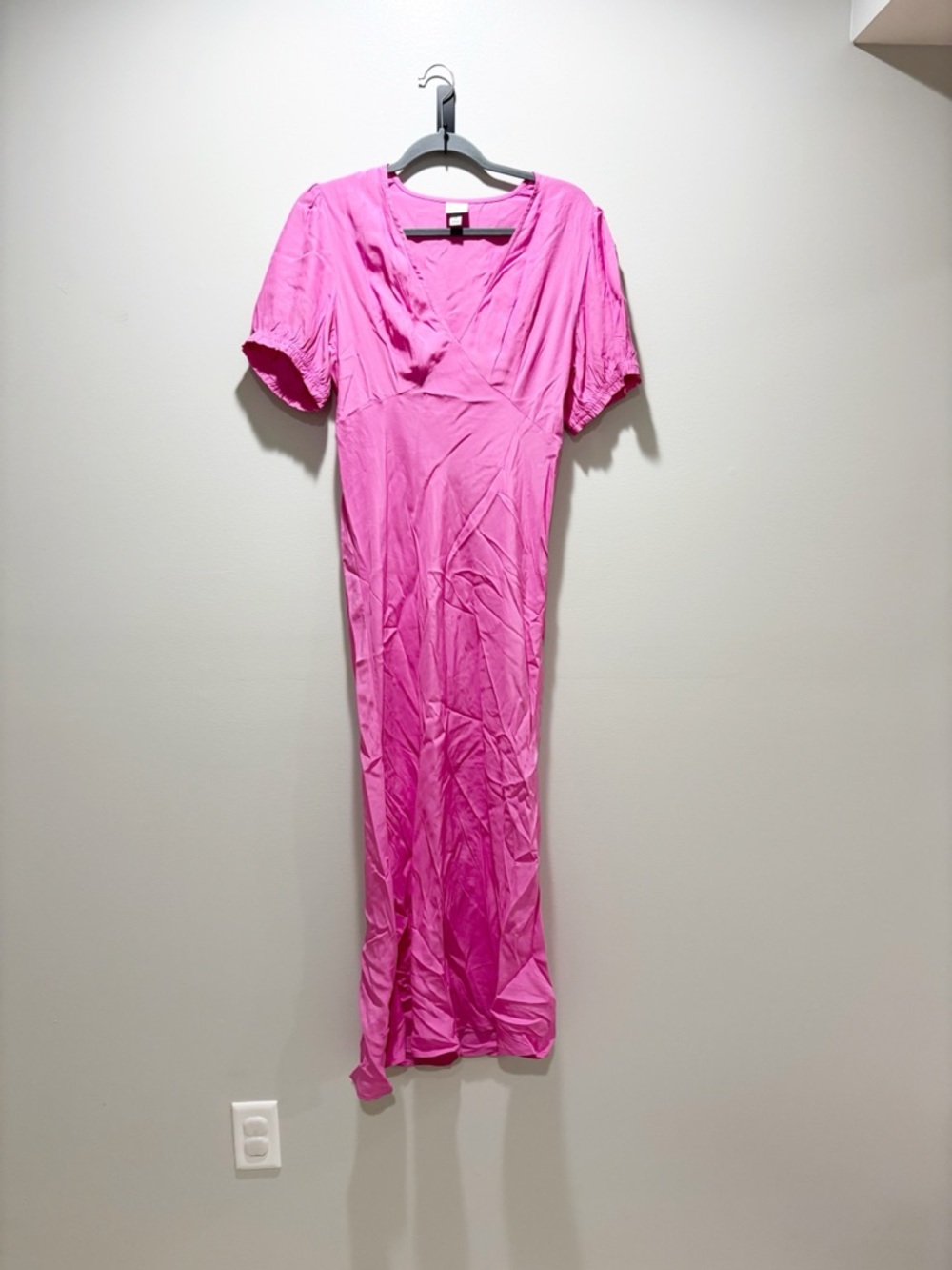 a new day Pink Maxi Dress Slip V Neckline Short Puff Sleeve Girly Chic Size M